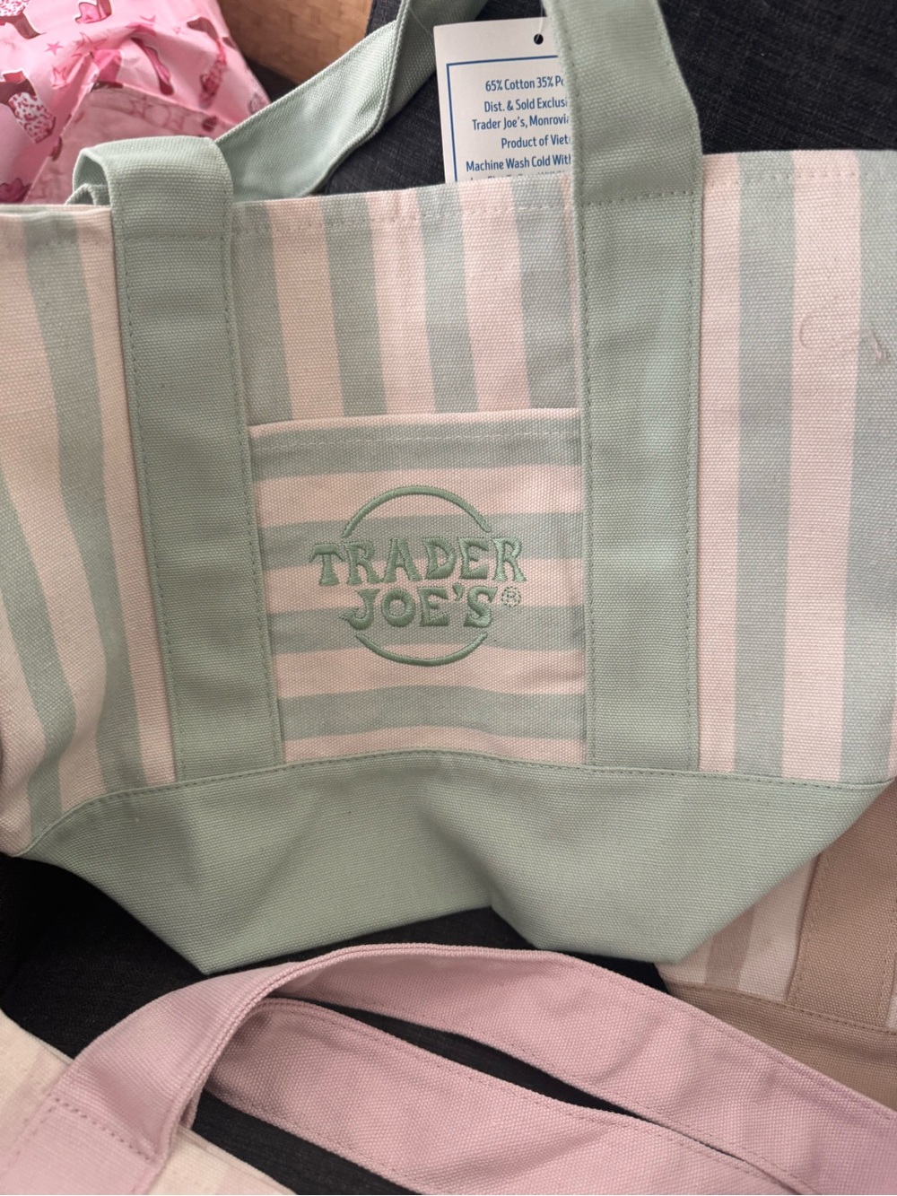 Trader Joe’s Mint Green & White Striped Canvas Tote Bag MINI lunch sized